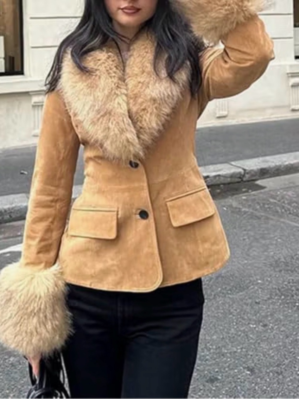 🔥🔥Zara 100% suede Women’s Faux fur Shearling jacket